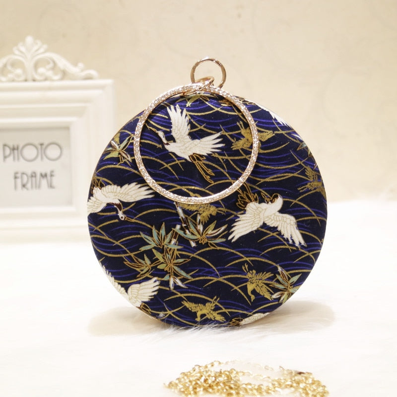 2023 Women Retro Round evening bag blue fashion Rings Diamonds Clutches bag Lady embroidery wedding party Bags MN2019