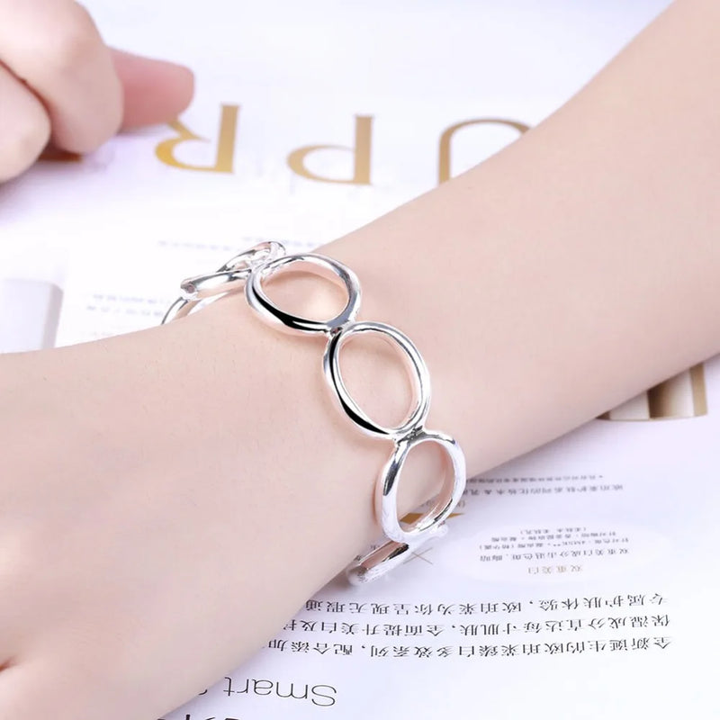 Retro Silver Jewelry 925 Sterling Silver Round Shape Circle Bracelet Bangles Trendy Jewelry Bangles
