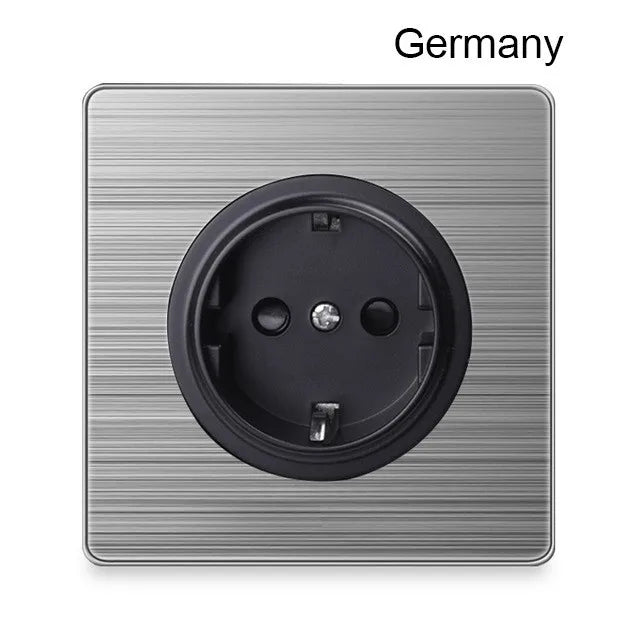 86 type 1 2 3 Gang 1 2 Way bright switch wall Socket with led brushed stainless steel switch French German UK electric socket