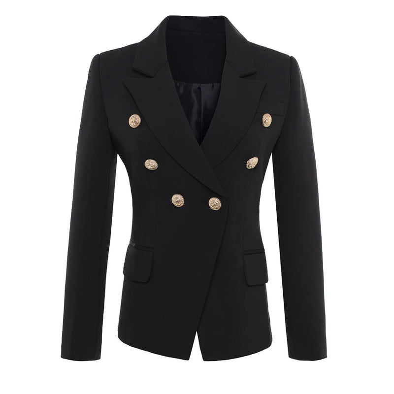 European Runway Classic Designer Shawl Collar Double Breasted Buttons Black & White Office Lady Blazer