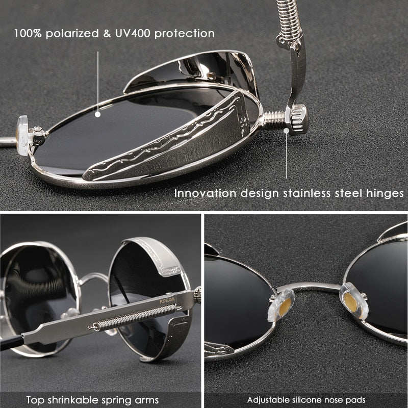 KDEAM Steampunk Sunglasses Men Round Sun Glasses Women Baroque Carved Legs All-matching Size With Box KDA372