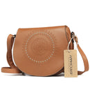 Annmouler Vintage Crossbody Bag Pu Leather Women Shoulder Bag Floral Embossed Rivet Messenger Bag for Girls Small Handbag