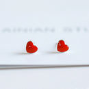 925 silver Needle Earrings+necklace for Women Jewelry Sets Cute Tiny Red Glaze Heart Stud Earrings For Girls Kids Lady Gift