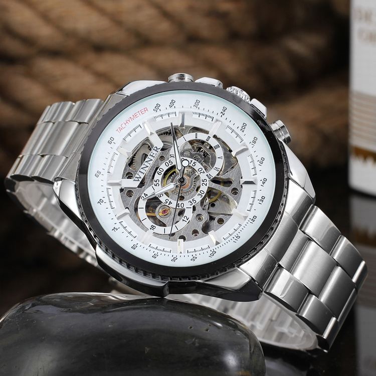 Top Brand Luxury Gold WINNER Men Watch Cool Mechanical Automatic Wristwatch Stainless Steel Band Male Clock Skeleton Roman Dial