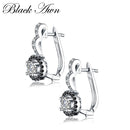 Black Awn 2022 Neue Vintage Echte Silber Verlobung Hoop Ohrringe für Damen mit Schwarz & Weiß Stein Schmuck T001