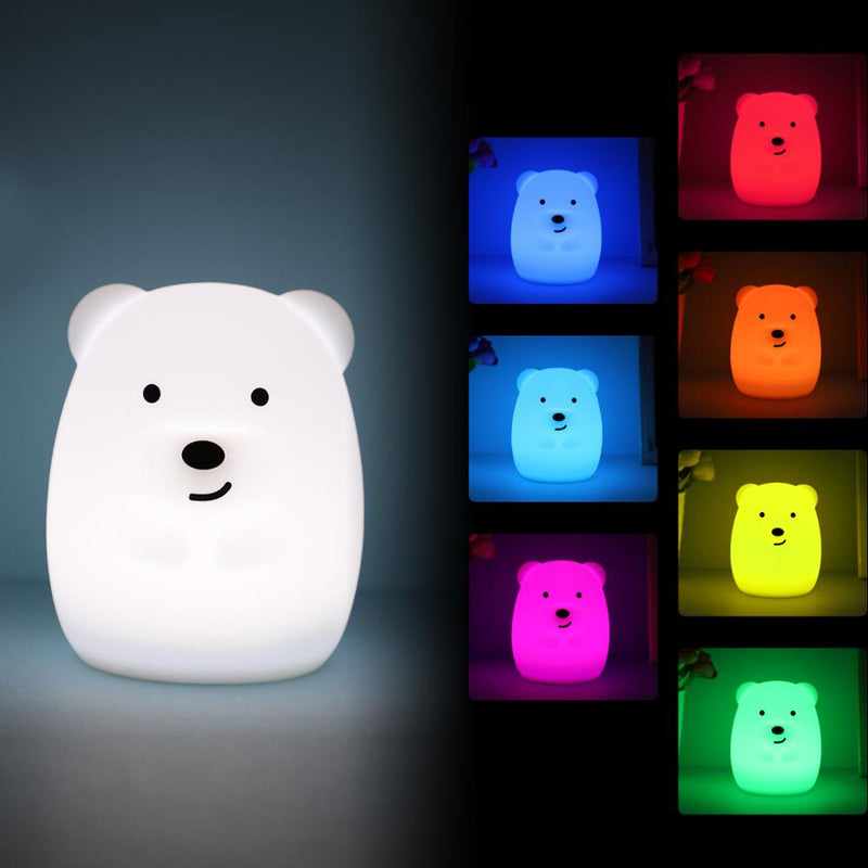 Mini Bear Rabbit Hippo Owl Penguin Lamp RGB LED Night Light Portable Cartoon Silicone Animal Lamp for Children Kids Baby Gift