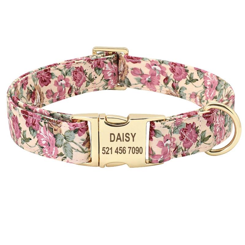 Personalized Floral Dog Collar Custom Small Medium Dog Pet ID Collar Flower Print Nylon Large Dog Engraved Collars for Pitbull