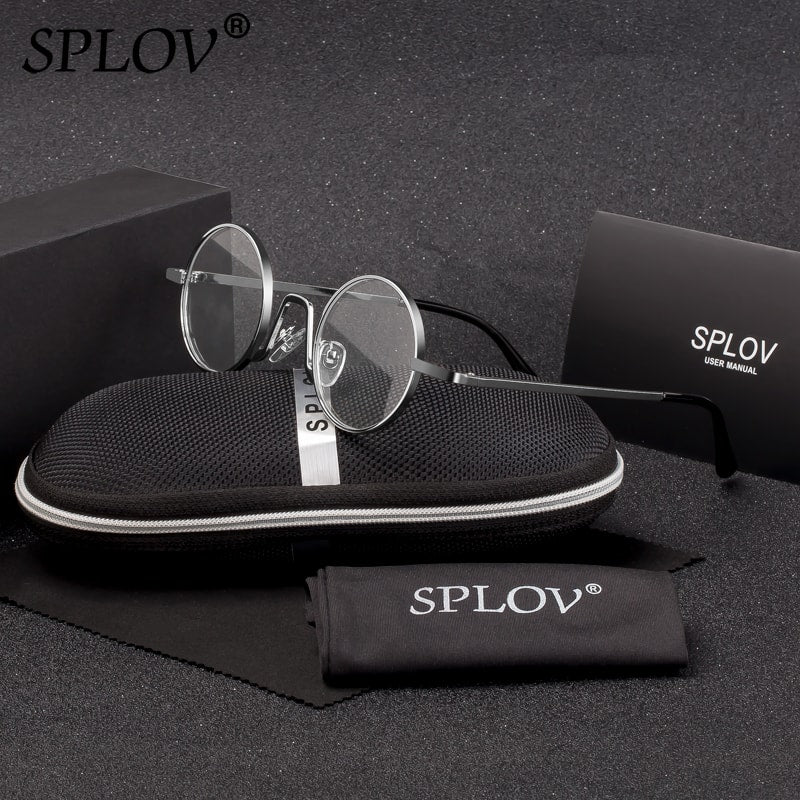 SPLOV Vintage Rap Sunglasses Men Women Steam Punk Style Hip-Hop Small Round Metal Frame Eyewear Retro Gafas De Sol With Case