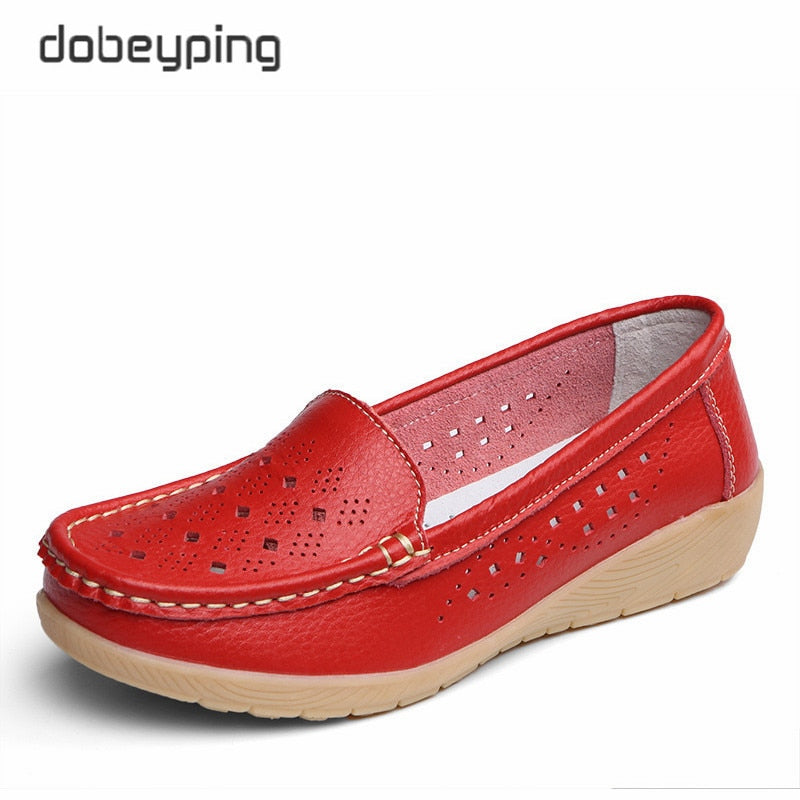 dobeyping New Genuine Leather Women Flats Cut-Outs Shoes Woman Hollow Summer Women's Loafers Moccasins Female Shoe Size 35-41