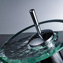 Free Shipping Glass Spout Waterfall Basin Faucet Single Lever Bathroom Vanity Sink Mixers with Hot and Cold Water Deck Mounted