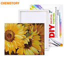 CHENISTORY Frame Sunflower DIY Painting By Numbers Acrylic Paint By Number Handpainted For Home Decor Calligraphy Painting 60x75