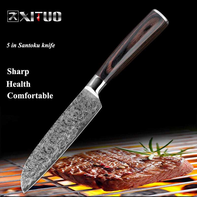 XITUO  stainless steel  kitchen knives Japanese Damascus Pattern chef knife sets Cleaver Paring Santoku Slicing utility tool