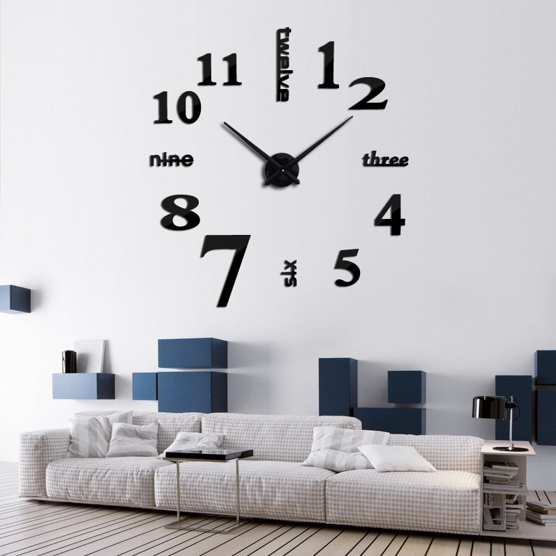 new Quartz wall clocks fashion watches 3d real big wall clock rushed mirror sticker diy living room decor free shipping