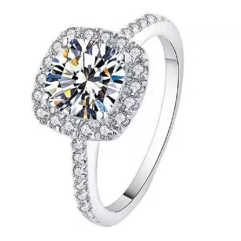 Round Silver Moissanite Ring 1ct D VVS Luxury Moissanite Weding Ring for Women