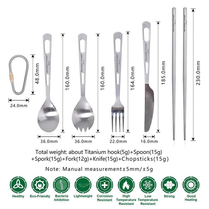 Boundless Voyage Titanium Tableware Travel Flatware Titanium Knife Fork Spoon Chopsticks Straw Outdoor Camping Picnic Cutlery