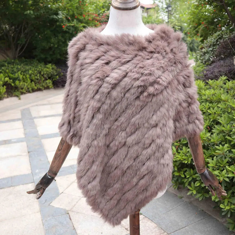 ZDFURS * Winter Hot Sale Knitted Natural rabbit fur Poncho Fashion Rabbit Fur Shawl Genuine Rabbit Fur warps Women  Fur Poncho