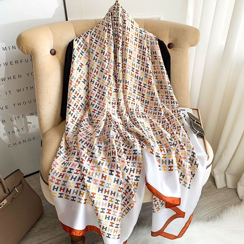 180*90cm Luxury Brand Spring Autumn New Silk Scarf Women Shawl Fashion Soft Poncho Chiffon Hijab Foulard Muffler Bandanna Pareo