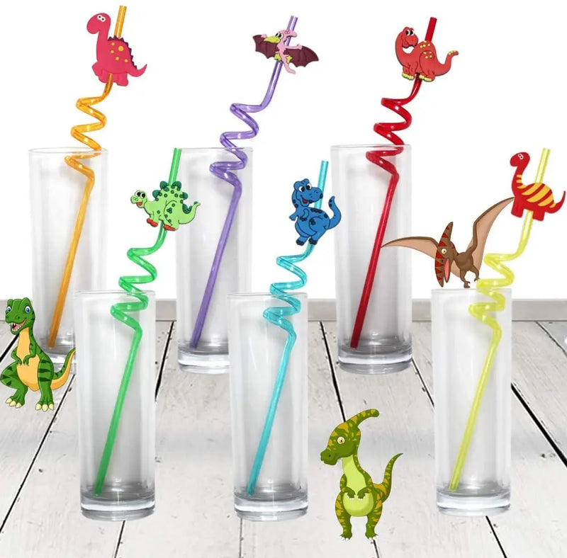 8X Jurassic World Dinosaur Drinking Plastic Straws for Kids Birthday Party Decors Dinosaur Party Reusable Straws Party Supplies