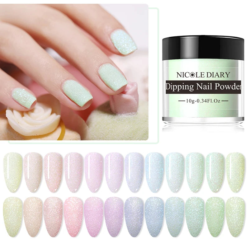 NICOLE DIARY 10g Colorful Acrylic Dip Powder Natural Dry Sweety Blinking Nail Art Decoration