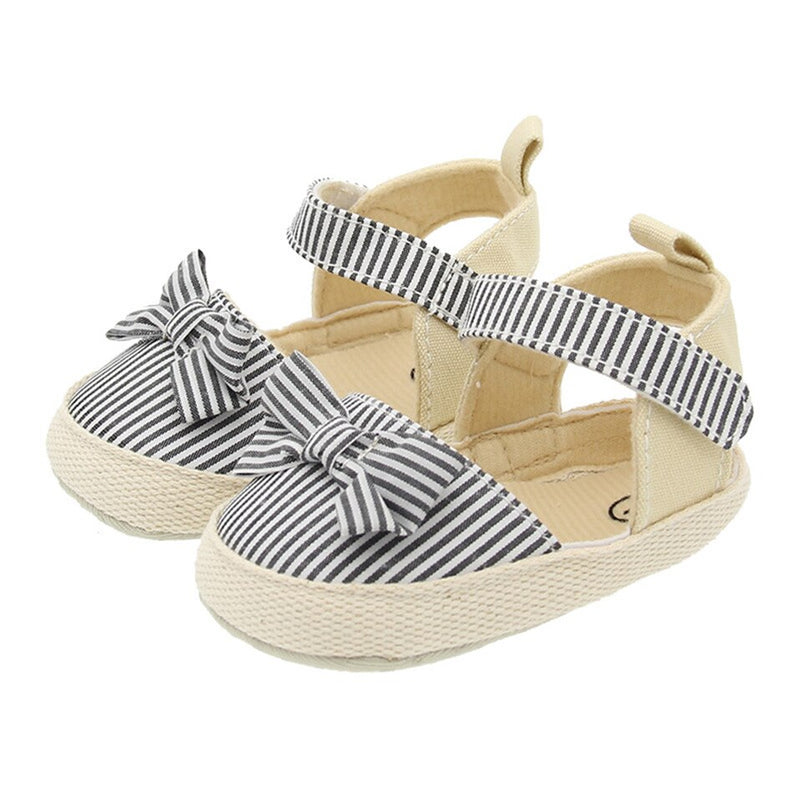 2023 Children Summer Shoes Newborn Infant Baby Girl Soft Crib Shoes Infants Anti-slip Sneaker Striped Bow Prewalker 0-18M