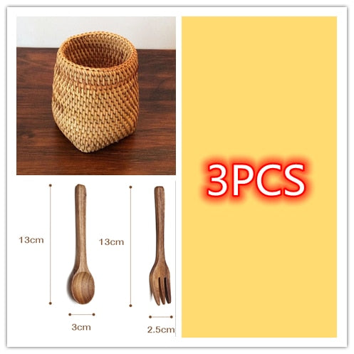 Handmade Rattan Chopsticks Spoon Table Knife Fork Tableware Storage Box Household Storage Basket Storage Rack Kitchen Tools