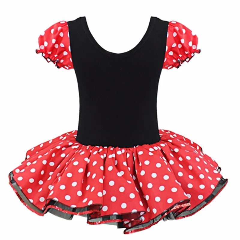 Disney New Girl Minnie Dot Bubble Sleeve Tutu Dress Halloween Christmas Sweet and Cute Ballet Dress with Hair Hoops