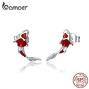 BAMOER Fisch rot emaillierte Ohrstecker für Damen 925 Sterling Silber Frühlings Koi Ohrstecker Festival Silber Modeschmuck SCE812