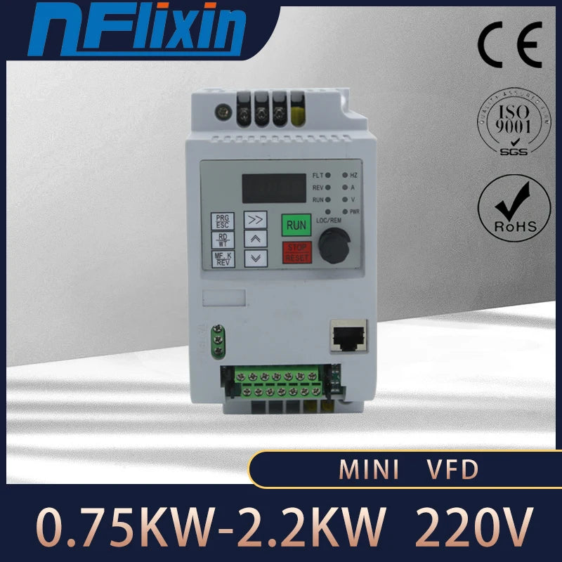 HOT! 0.75KW/1.5KW/2.2KW Single-phase Inverter Output 1-Phase VFD Frequency Converter Adjustable Speed 220V