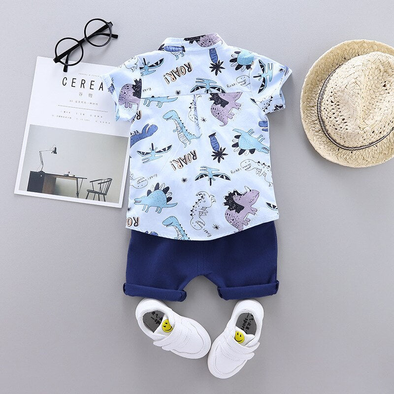 New Fashion Summer Baby Boys Girls Clothes Infant Cartoon Dinosaur Print T-shirt Shorts 2pcs/sets Kids Suits Children&