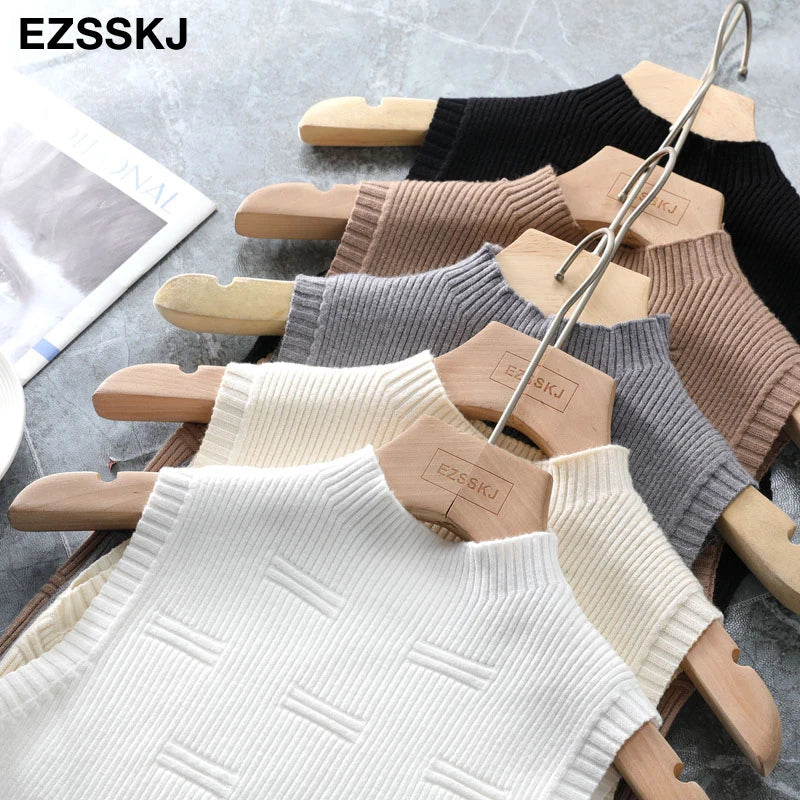 spring autumn elegant highneck tank top Women Sleeveless casual basic vest solid Color Tee top Female sweater top