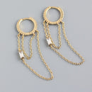 ANDYWEN 925 Sterling Silver Long Chain Hoops Line Crystal CZ Loops Circle Double Chain Round Piercing Women Luxury Jewelry