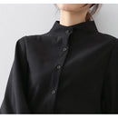 Große Laterne Ärmel Bluse Frauen Herbst Winter Einreiher Stehkragen Shirts Büroarbeit Bluse Solide Vintage Bluse Shirts