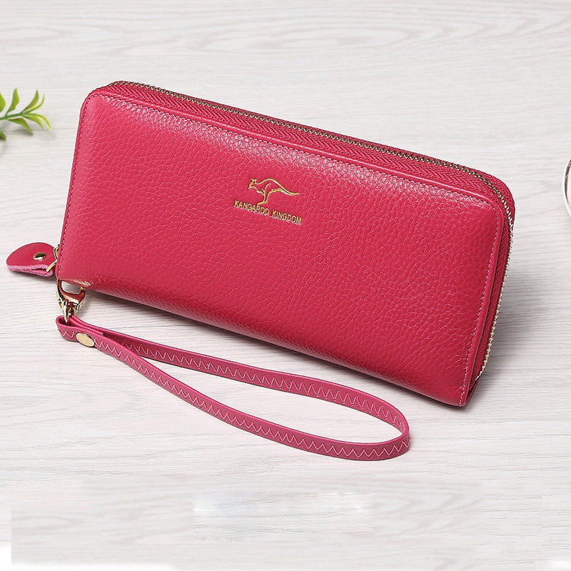 KANGAROO KINGDOM fashion women wallets genuine leather long zipper wallet brand female clutch purse