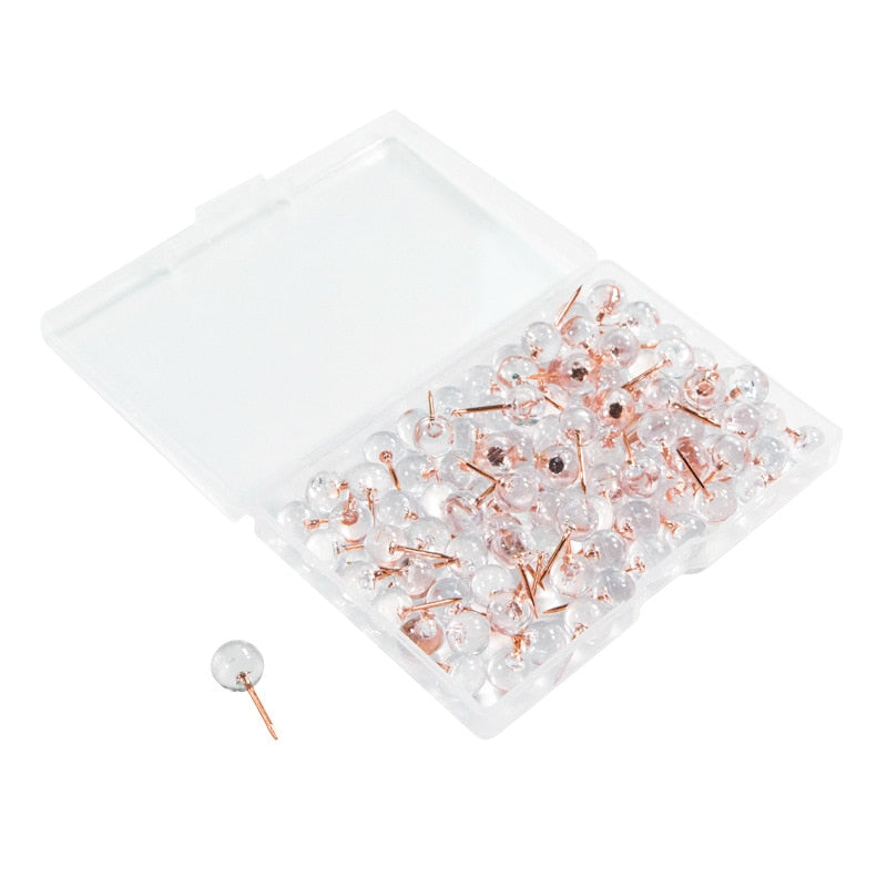 100pcs/box Acrylic Metal Map Tacks Push Pins Acrylic Head with Steel Point, Cork Board Safety Colored Thumbtack Office School