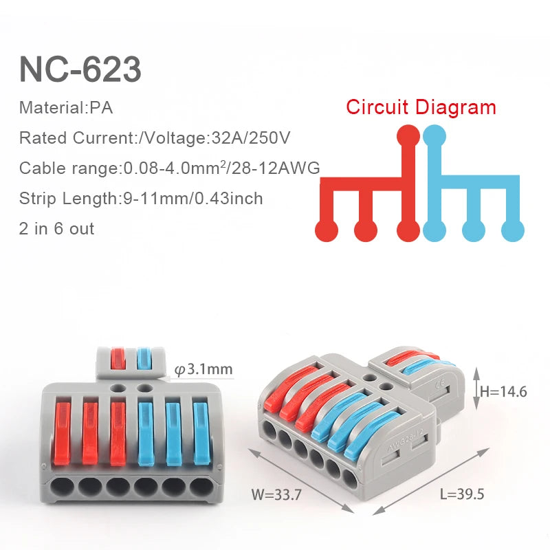 20PCS Quick Cable Splitter Push-in Wire Connector Universal Compact Conductor Wiring Terminal Block For ELECTRICAL Connection