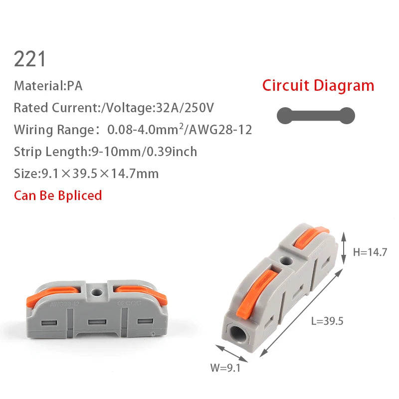 20PCS Quick Cable Splitter Push-in Wire Connector Universal Compact Conductor Wiring Terminal Block For ELECTRICAL Connection