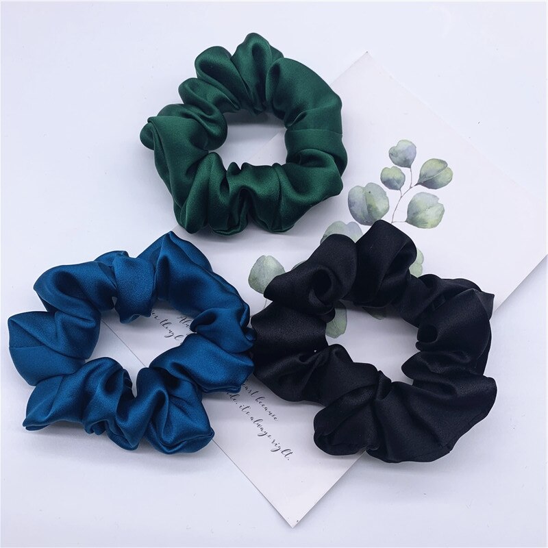 100% Pure Silk Hair Scrunchie Width 3.5cm Hair Ties Band Girls Ponytail Holder Luxurious Colors Sold by one pack of 3pcs