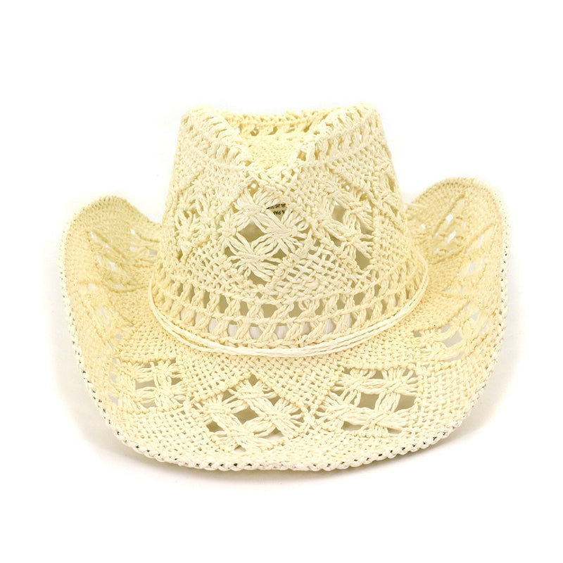 BUTTERMERE Straw Summer Hat Womens Sun Hat Hand Knitting Western Cowboy Cowgirl Hat Hollow Out Khaki Women Men Unisex Sunhat