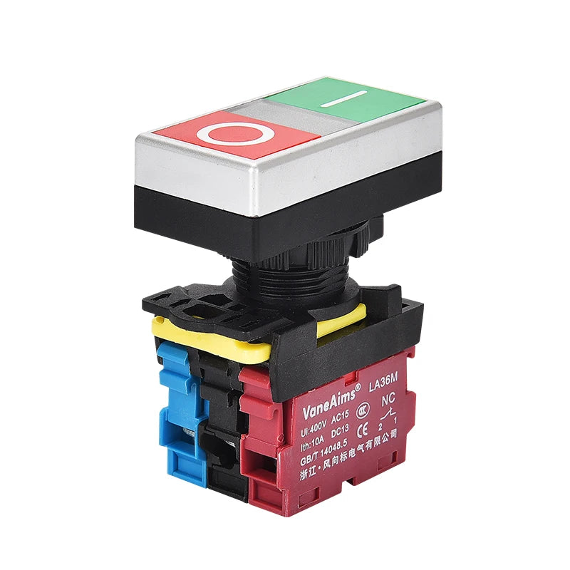 Double Push 22mm Double button Two-position reset button switch with LED Egg push 12V24V220V AC ON/OFF START STOP 1 NO 1NC LA36M
