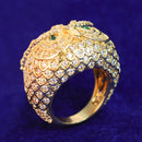 Bubble Letter Owl Iced Out Ring Men Real Gold Plated Brass Cubic Zircon Hip Hop Jewelry