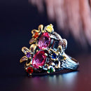 DreamCarnival 1989 Stunning CZ Ring for Women Engagement Party Vintage Flower Eye Catching Fuchsia Zircon Jewelry LOL WA11688FU