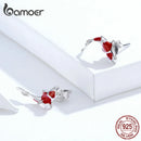 BAMOER Fisch rot emaillierte Ohrstecker für Damen 925 Sterling Silber Frühlings Koi Ohrstecker Festival Silber Modeschmuck SCE812