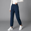 Women Winter Warm Down Cotton Pants Padded Quilted Trousers Elastic Waist Casual Trousers
