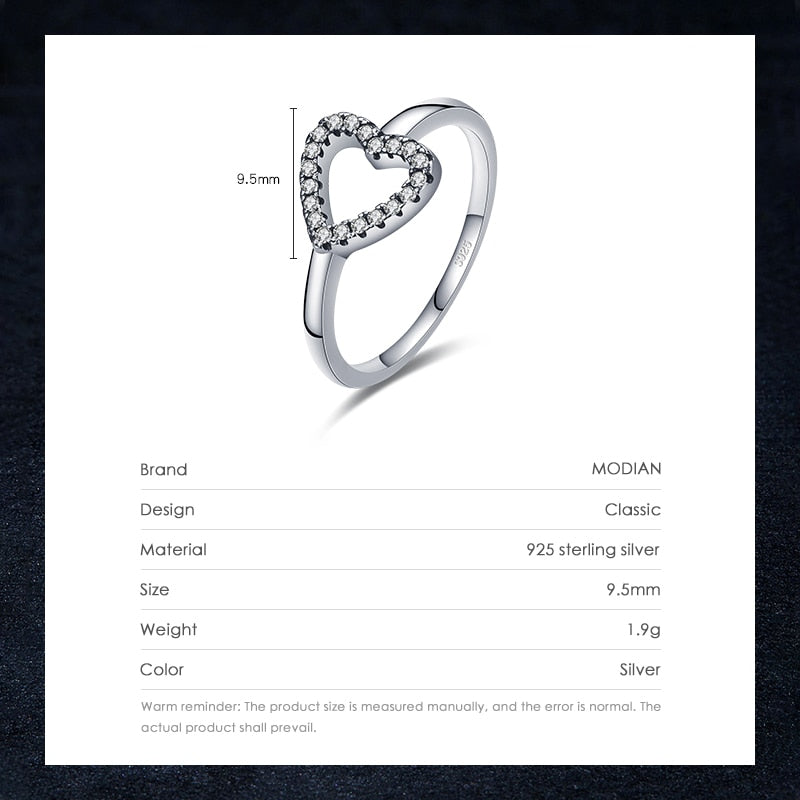 Modian Real 925 Sterling Silver Calssic Vintage Heart Finger Rings Simple Collocation Fine Jewlery For Women Exquisite Gift