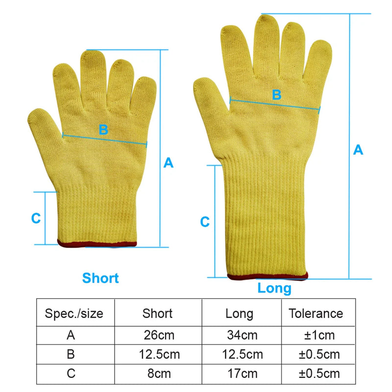 1 Pair Aramid Yarn Knitted Long/short Wrist Protect Heatproof Gloves - Hold Burning hot Dishes/Oven/hot molds- heat resistance w