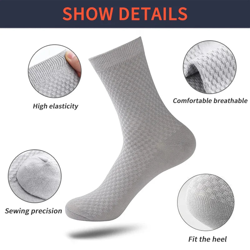 5 Pairs/Lot High Quality Men Bamboo Fiber Long Socks Business Man Breathable Deodorant Compression Summer Casual Male Crew Socks