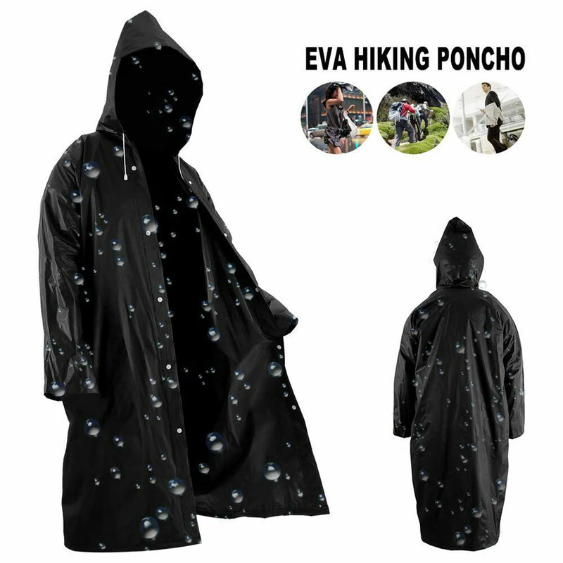 Adults Long Raincoat Men Women Outdoor Hiking Travel Rainwear EVA Cloth Hoodie Long Rain Waterproof with Hat Buttons Slicker