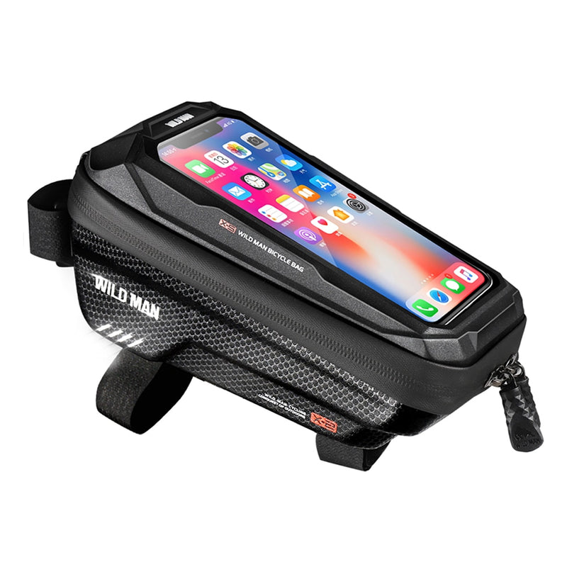 WILD MAN 1L MTB Bike Bag Bicycle Touch Screen Saddle Pouch Waterproof Top Tube Hard Shell Case Cycling Bicicleta  Accessories