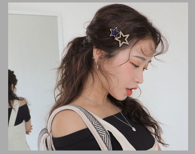 Korean Round Star Hair Clips for Women Vintage Geometric Alloy Hairband Elegant Girls Bang Hairgrip Barrette Hair Accessories