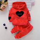 1 2 3 4 Years Winter Warm Baby Girls Clothing Set Love Letters Double-Sided Plus Velvet Suit For Kids Toddler Children Clothes
